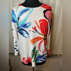 Ethyl Floral Colorful Print Crew Neck Blouse/Lightweight Sweater Size Large